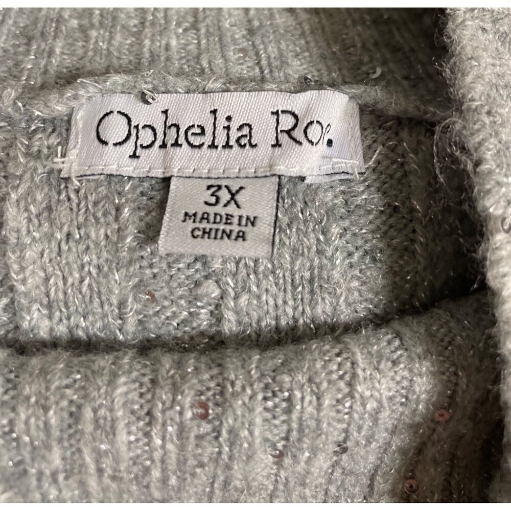 Ophelia Roe Gray Ribbed Knit Sweater Dress Sequins & High Neckline Womens Size 3 - Picture 7 of 9